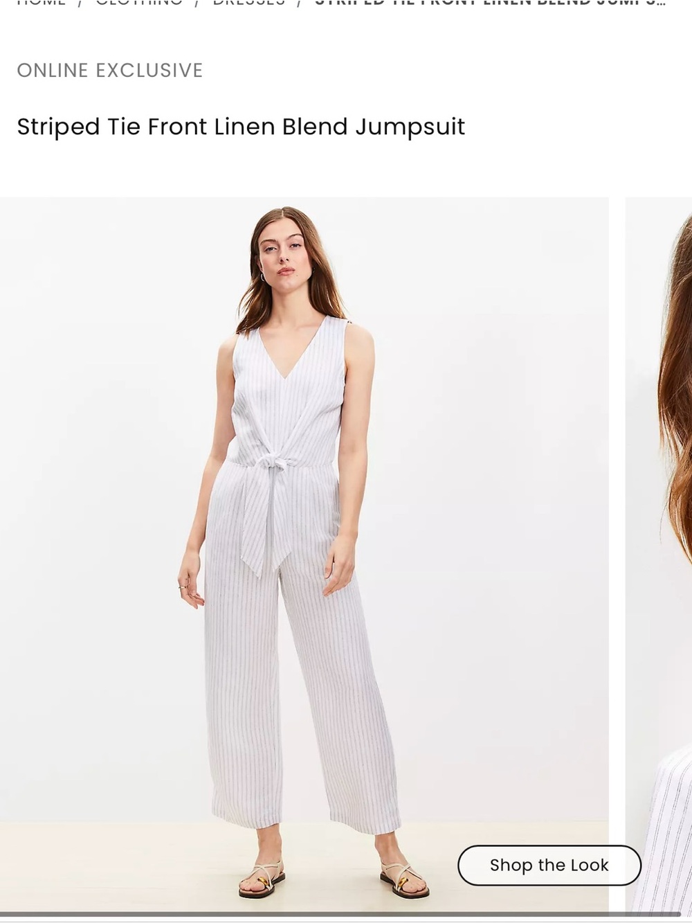 Loft Striped Tie Front linen blend jumpsuit